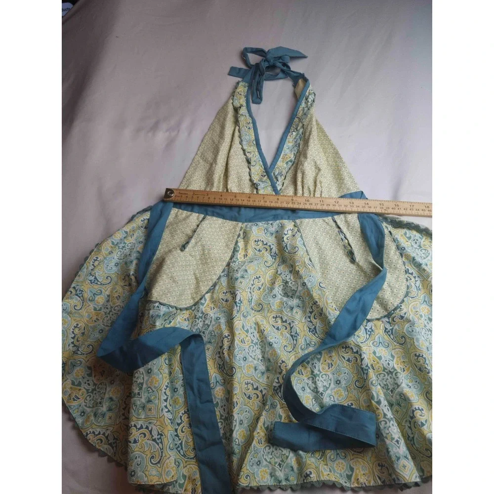 Simply Envogue Apron Womens One Size Blue Yellow Paisley Cotton Kitchen Cooking
